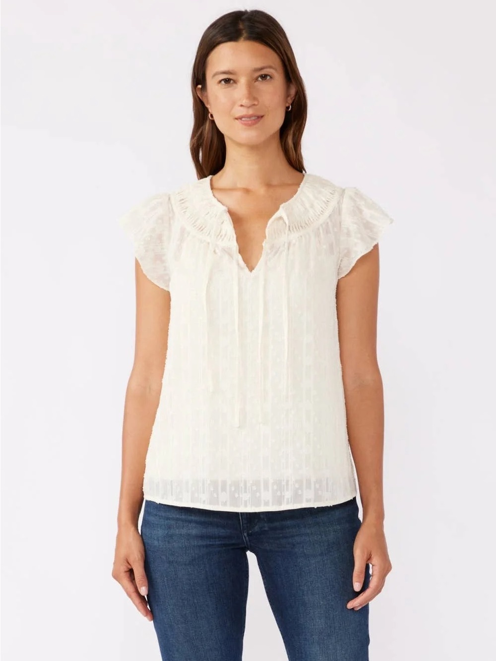 NWT Women’s White Ruffled Split-Neck Blouse